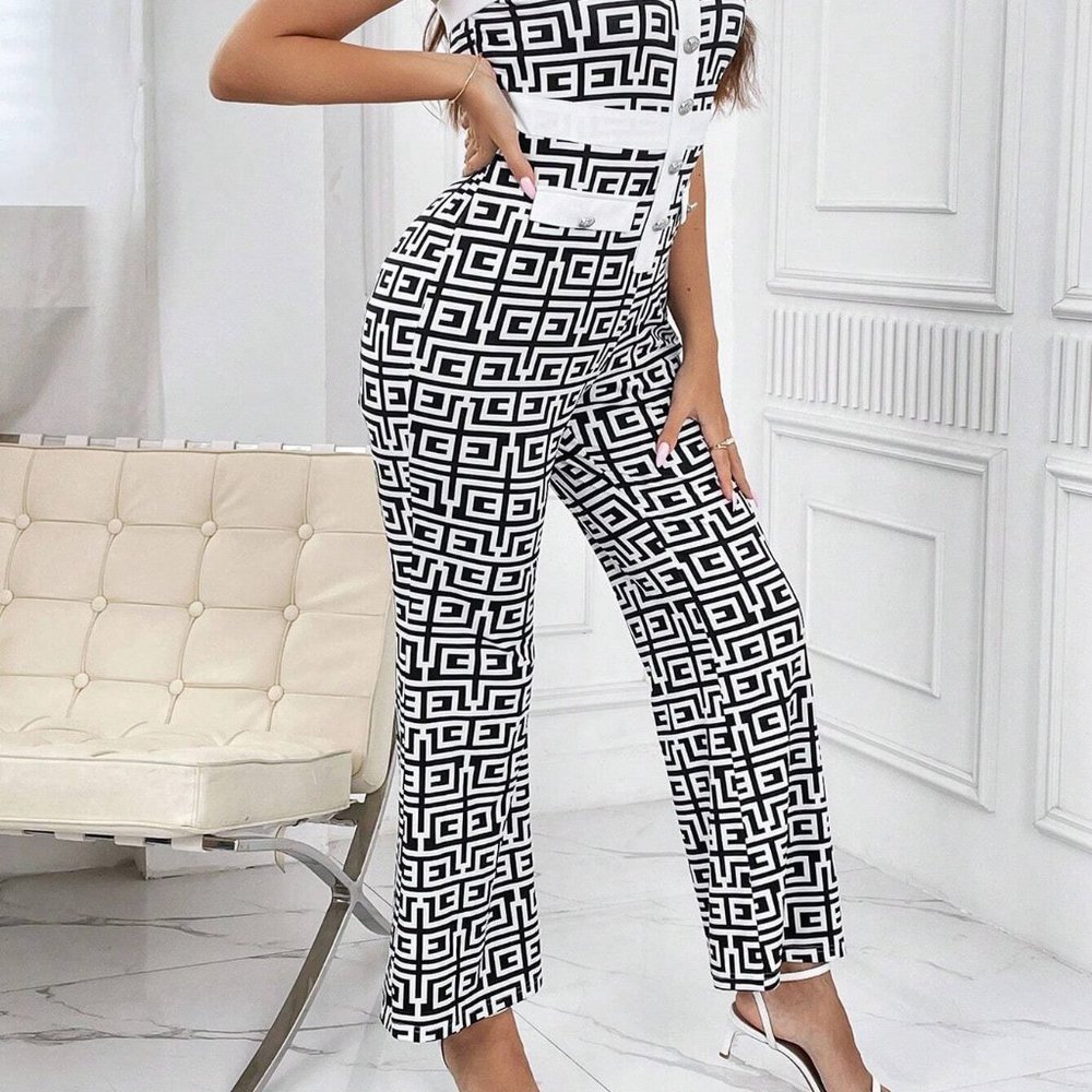 Multicolor Preppy Womens Plus Allover Geo Print Tube Jumpsuit - Picture 5 of 5